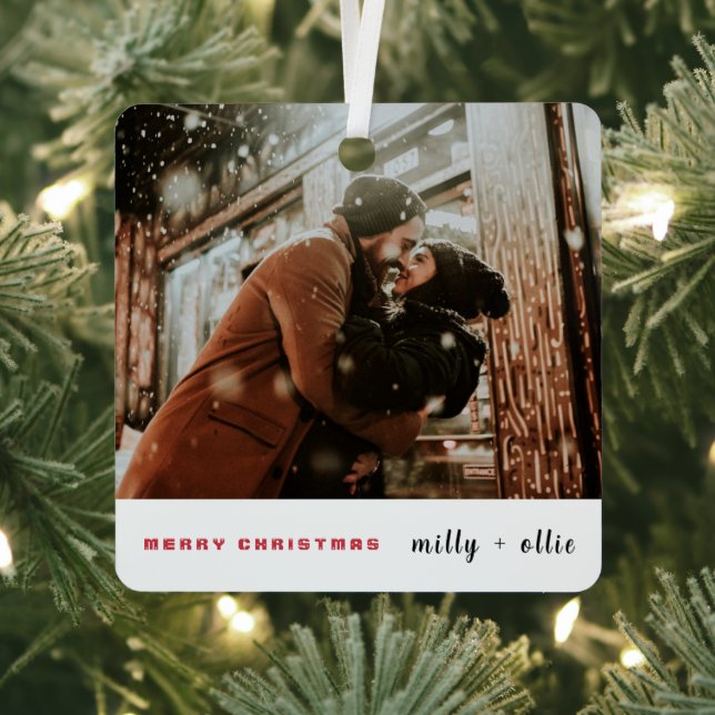Stylish Christmas | Modern Trendy Couple Photo Met Metal Ornament (Insitu)