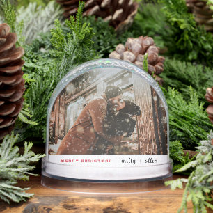 Stylish Christmas Modern Trendy Couple Photo Met Snow Globe
