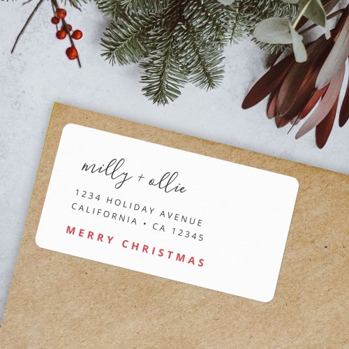 Stylish Christmas  Modern Trendy Red and White Label