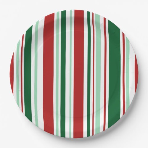 Stylish Christmas Party Red Green White Stripes Paper Plates