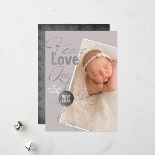 Stylish Christmas Photo Peace Love Joy Holiday Card