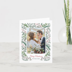 Stylish Christmas red Green Pine Tree wreath Photo Holiday Card