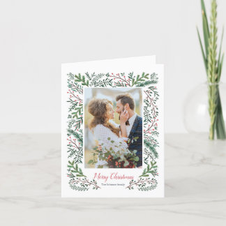 Stylish Christmas red Green Pine Tree wreath Photo Holiday Card