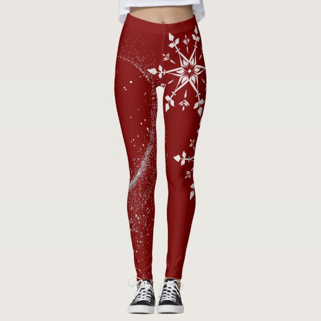 Stylish Christmas red leggings . (Front)