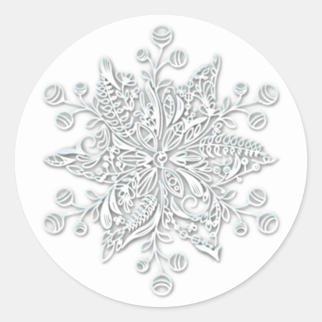 Stylish Christmas Snowflake Classic Round Sticker (Front)
