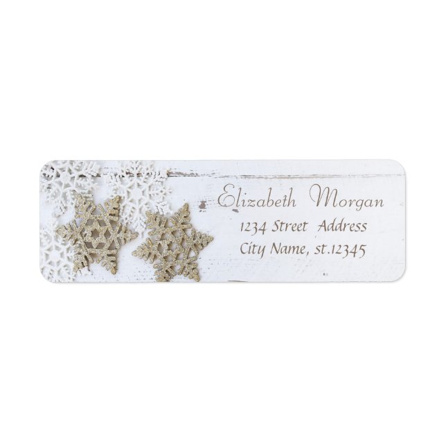Stylish Christmas  Snowflakes, Wood Texture Label (Front)