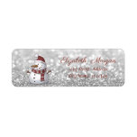 Stylish Christmas,Snowman ,Glittery Label<br><div class="desc">Adorable snowman  on silver  glittery bokeh background. An elegant and sophisticated designe.Costumize with your name and address details.</div>