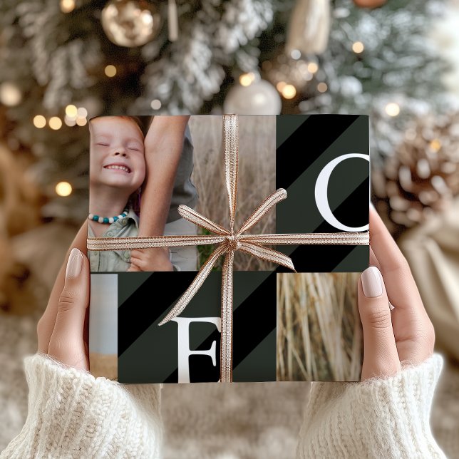 Stylish Christmas Stripes Photo Collage Holiday Wrapping Paper (Creator Uploaded)