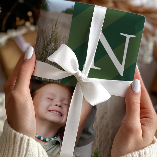 Stylish Christmas Stripes Photo Collage Holiday Wrapping Paper (Creator Uploaded)