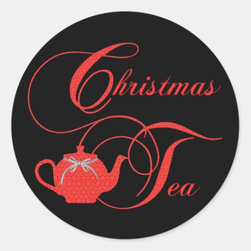 Stylish Christmas Tea Party Red Lace Classic Round Sticker