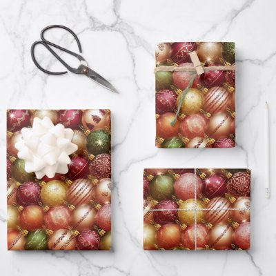 Stylish Christmas Tree Baubles Decorations Holiday Wrapping Paper Sheets