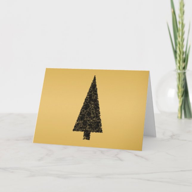 Stylish Christmas Tree. Black and Gold. Holiday Card (Front)