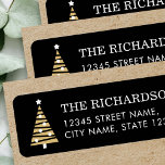 Stylish Christmas Tree Black Gold Return Address Label<br><div class="desc">Festive return address labels,  with editable text and a simple and stylish Christmas tree. Colors: black,  white and gold.</div>