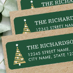 Stylish Christmas Tree Forest Green Return Address Label<br><div class="desc">Festive return address labels,  with editable text and a simple and stylish Christmas tree. Colors: forest green,  white and gold.</div>