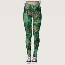 Green Alligator Skin Print Leggings & Yoga Pants