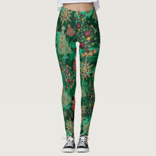 Stylish Christmas Tree Jewel Bling Malachite Leggings