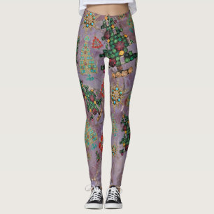 Stylish Christmas Tree Jewel Bling Purple Jade Gem Leggings