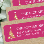 Stylish Christmas Tree Pink Return Label Address<br><div class="desc">Festive return address labels,  with editable text and a simple and stylish Christmas tree. Colors: hot pink,  white and gold.</div>