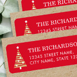 Stylish Christmas Tree Red Gold Return Address Label<br><div class="desc">Festive return address labels,  with editable text and a simple and stylish Christmas tree. Colors: red,  white and gold.</div>