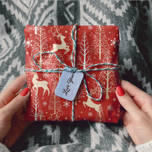 Stylish Christmas trees reindeers red Wrapping Paper