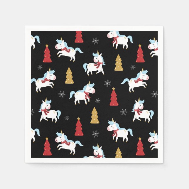 Stylish Christmas Unicorns Winter Snowflakes Trees Napkins (Front)