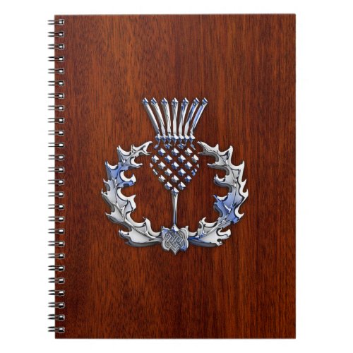 Stylish Chrome and Mahogany Wood Scottish Thistle Notebook