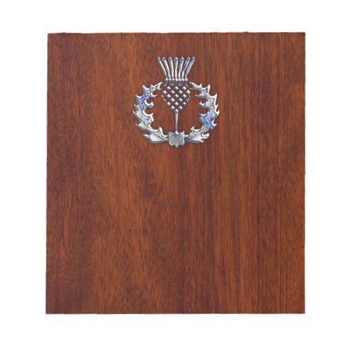 Stylish Chrome and Mahogany Wood Scottish Thistle Notepad