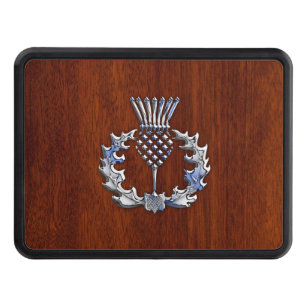 Stylish Chrome and Mahogany Wood Scottish Thistle Tow Hitch Cover