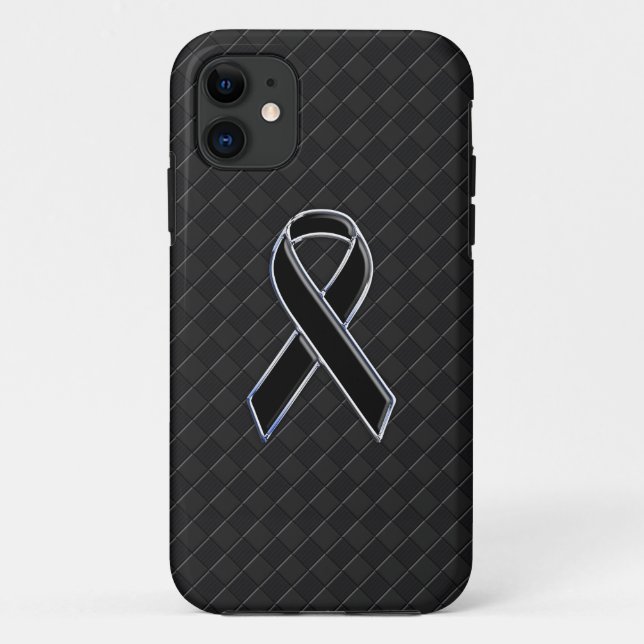 Stylish Chrome Black Ribbon Awareness Case-Mate iPhone Case (Back)