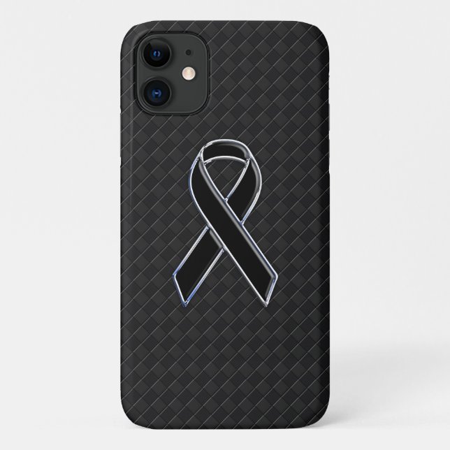 Stylish Chrome Black Ribbon Awareness Case-Mate iPhone Case (Back)