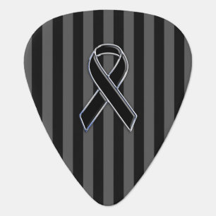 Stylish Chrome Black Ribbon Awareness Guitar Pick