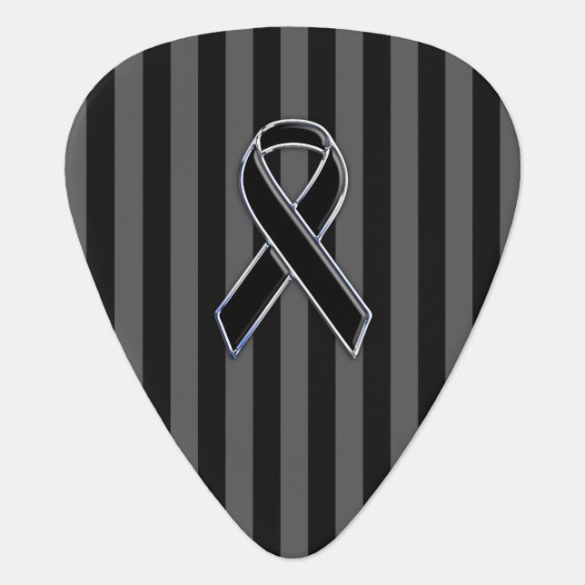 Stylish Chrome Black Ribbon Awareness Guitar Pick (Front)