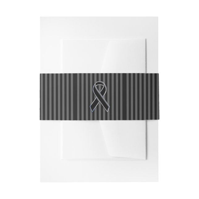 Stylish Chrome Black Ribbon Awareness Invitation Belly Band (Front Example)