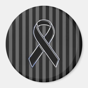 Stylish Chrome Black Ribbon Awareness Magnet