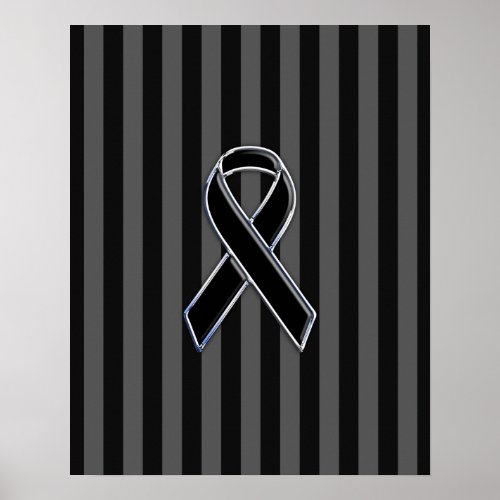 Stylish Chrome Black Ribbon Awareness Poster