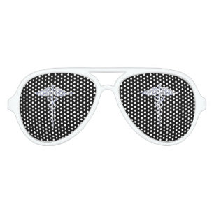 Stylish Chrome Like Caduceus Medical Symbol Aviator Sunglasses