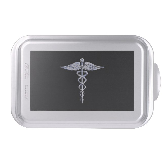 Stylish Chrome Like Caduceus Medical Symbol Cake Pan (Front)