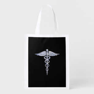 Stylish Chrome Like Caduceus Medical Symbol Grocery Bag