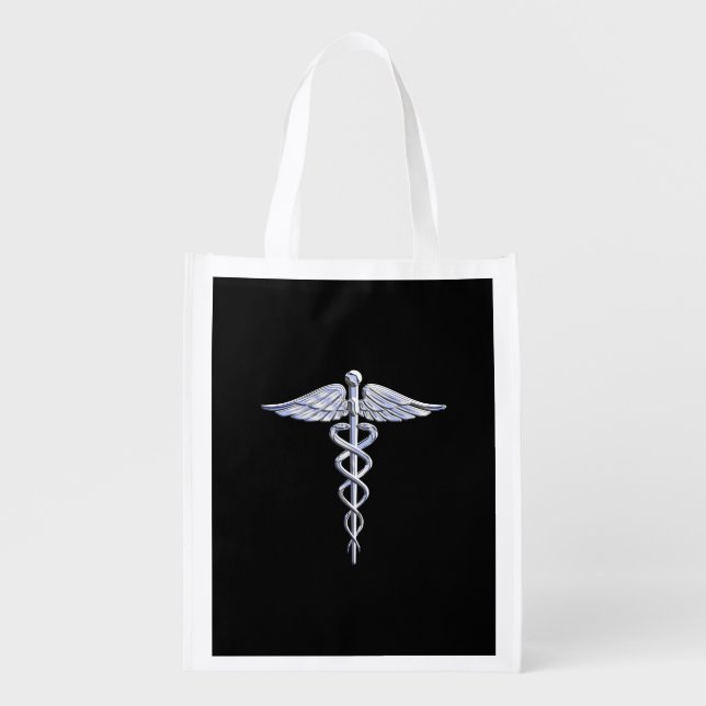 Stylish Chrome Like Caduceus Medical Symbol Grocery Bag (Front)