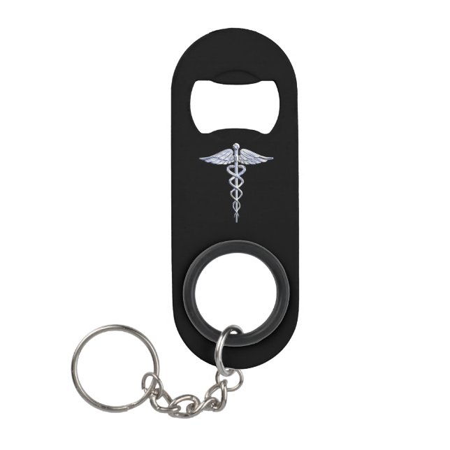 Stylish Chrome Like Caduceus Medical Symbol Keychain Bottle Opener (Front)