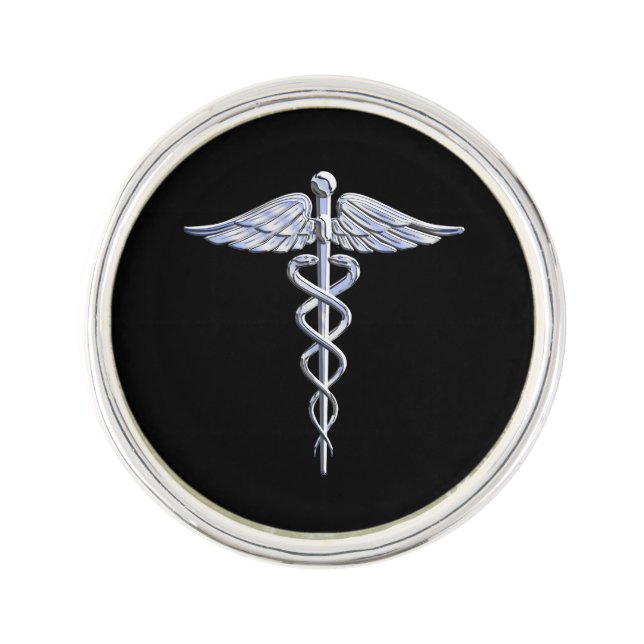 Stylish Chrome Like Caduceus Medical Symbol Pin (Front)