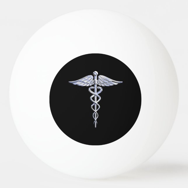 Stylish Chrome Like Caduceus Medical Symbol Ping-Pong Ball (Front)