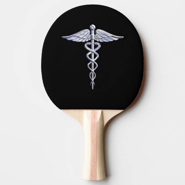 Stylish Chrome Like Caduceus Medical Symbol Ping-Pong Paddle (Back)