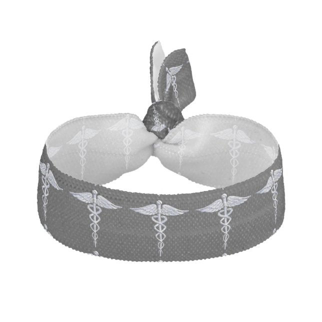 Stylish Chrome Like Caduceus Medical Symbol Ribbon Hair Tie (Front)