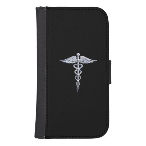 Stylish Chrome Like Caduceus Medical Symbol Galaxy S4 Wallet Case