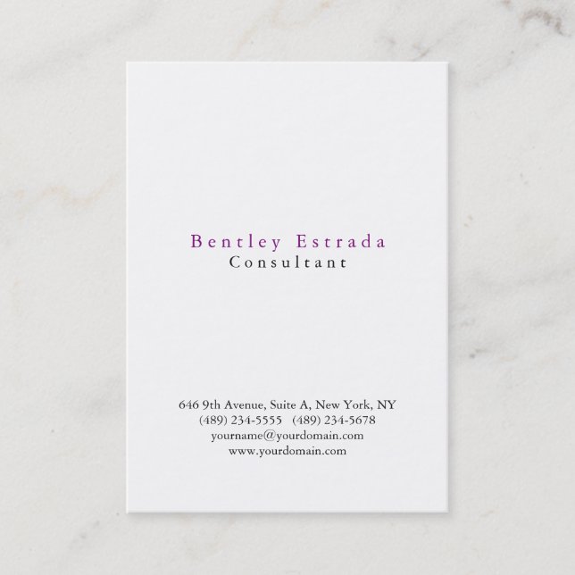 Stylish Chubby Plain Simple White Professional Business Card (Front)