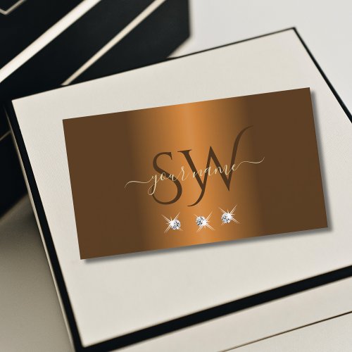 Stylish Cinnamon Brown Sparkle Jewels Monogram Business Card