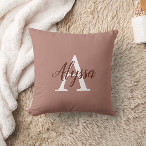 Stylish Cinnamon Monogram Script Throw Pillow