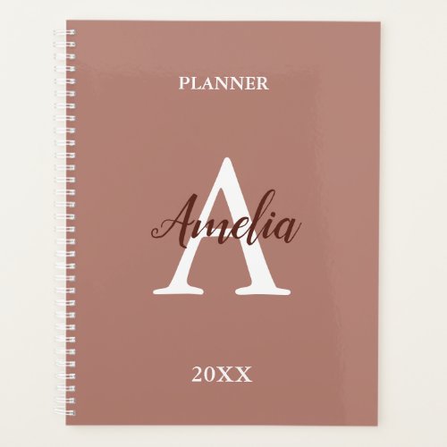 Stylish Cinnamon Script Monogram Planner