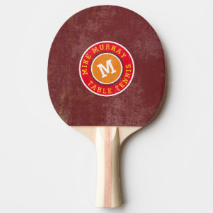 stylish circle logo monogram on red ping pong paddle